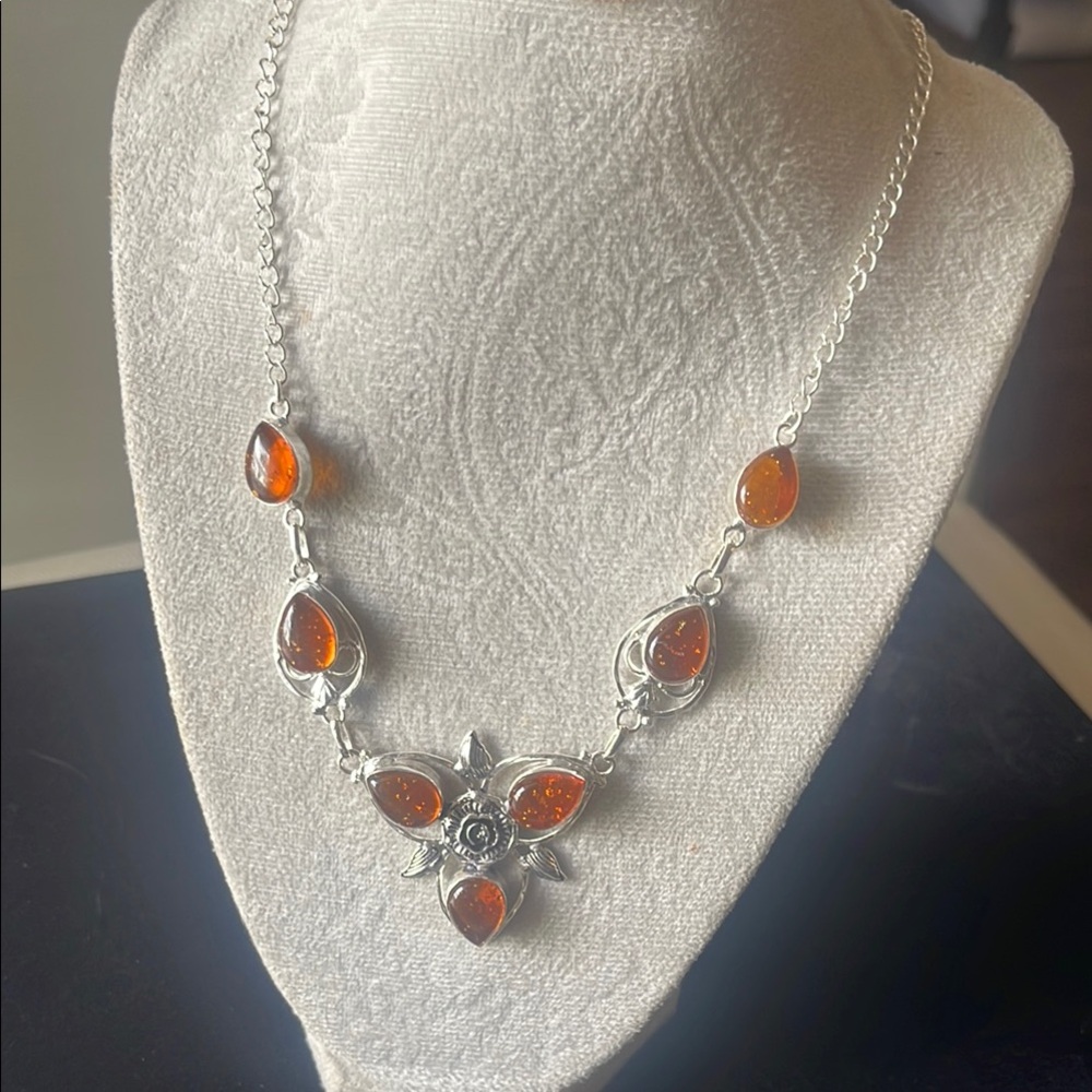 Price drop Gorgeous Baltic Sea Amber Elegant with .925 Silver Necklace